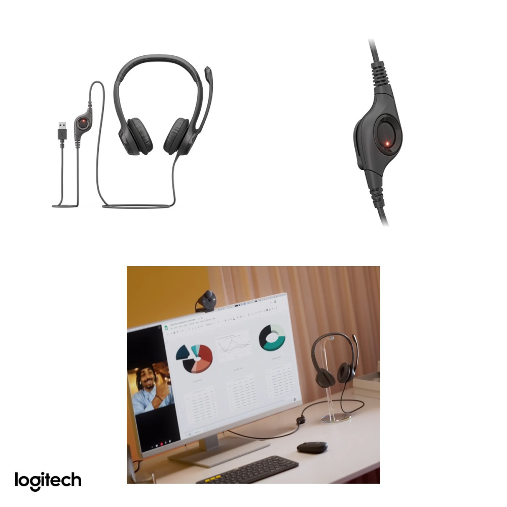 Casti cu fir Logitech H390 USB-A, difuzoare de 30 mm, microfon cu reducere a zgomotului, comenzi pe cablu, pernite din imitatie de piele, negru, 981-000406 [5]