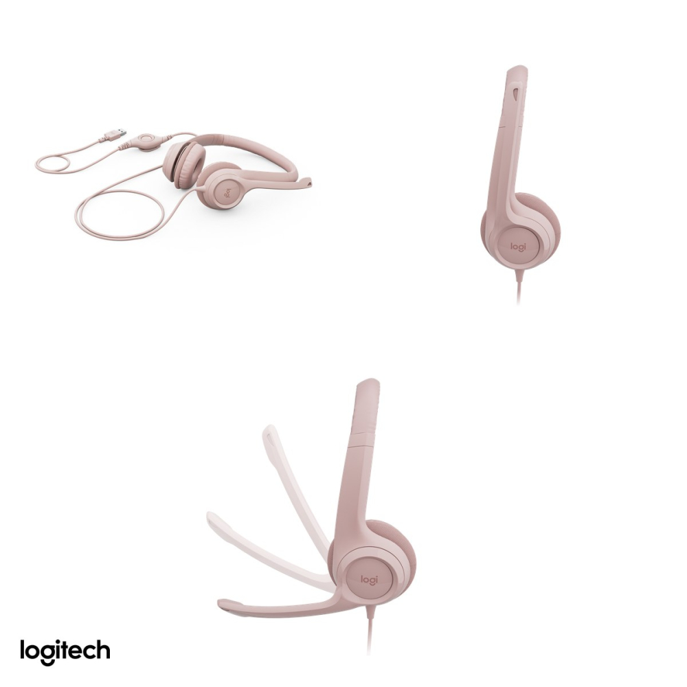 Casti cu fir Logitech H390 USB-A, difuzoare de 30 mm, microfon cu reducere a zgomotului, comenzi pe cablu, pernite din imitatie de piele, roz, 981-001281 [4]