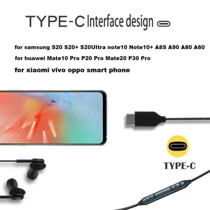 Casti cu microfon, AKG EO-IG955 GALAXY S10 plus, control pe fir, cablu 115 cm, conector USB Tip C, negru [4]