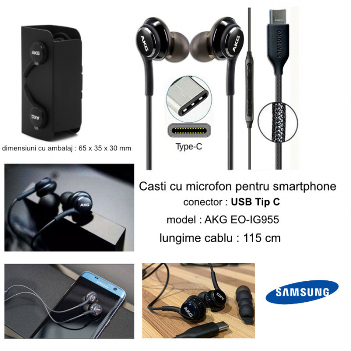Casti cu microfon, AKG EO-IG955 GALAXY S10 plus, control pe fir, cablu 115 cm, conector USB Tip C, negru [6]