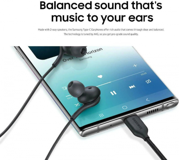 Casti cu microfon, AKG EO-IG955 GALAXY S10 plus, control pe fir, cablu 115 cm, conector USB Tip C, negru [8]