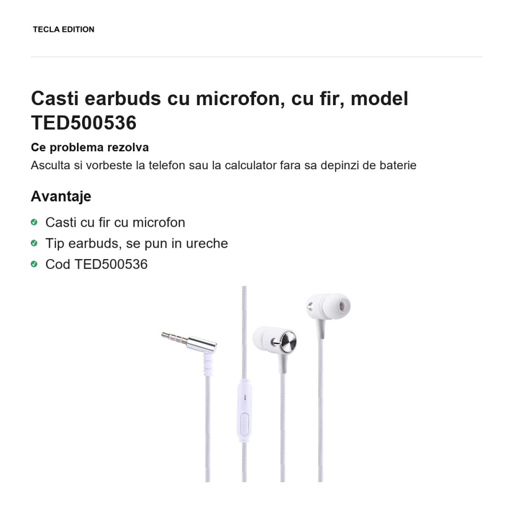 Casti earbuds cu microfon, cu fir, model TED500536 [2]