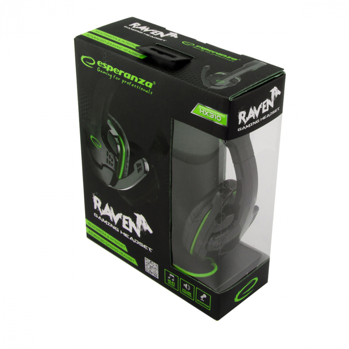 Casti gaming stereo cu microfon si control volum RAVEN Verde fir textil 2m 2 x jack 3.5mm [4]