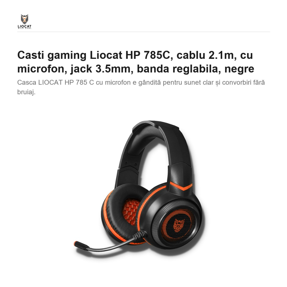 Casti gaming Liocat HP 785C, cablu 2.1m, cu microfon, jack 3.5mm, banda reglabila, negre [2]