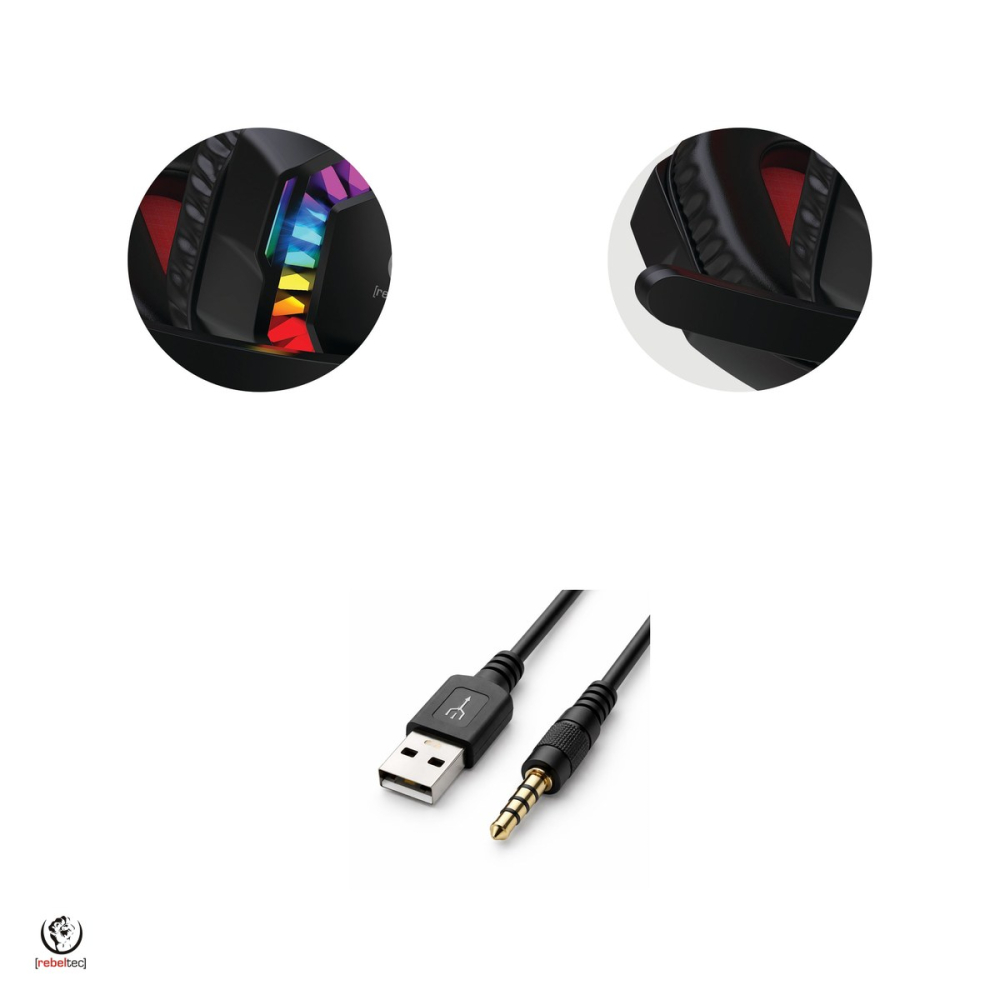 Casti gaming Rebeltec Shark, cu microfon, jack 3.5mm si USB, LED RGB, cablu 1.8m, control volum, negre [4]