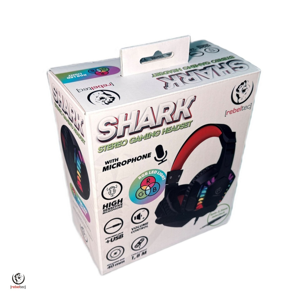 Casti gaming Rebeltec Shark, cu microfon, jack 3.5mm si USB, LED RGB, cablu 1.8m, control volum, negre [5]