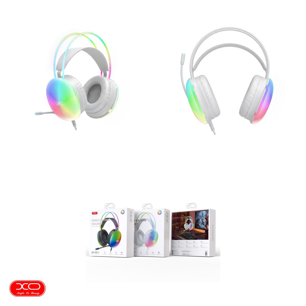 Casti gaming XO GE11, jack 3.5 mm si USB, LED RGB, cablu 205 cm,cu microfon, albe [4]