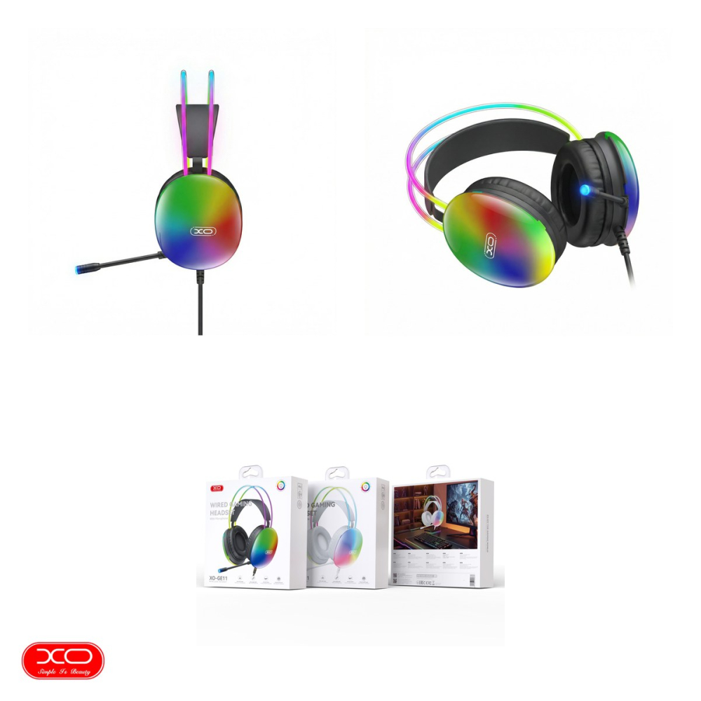 Casti gaming XO GE11, jack 3.5 mm si USB, LED RGB, cablu 205 cm,cu microfon, negre [4]