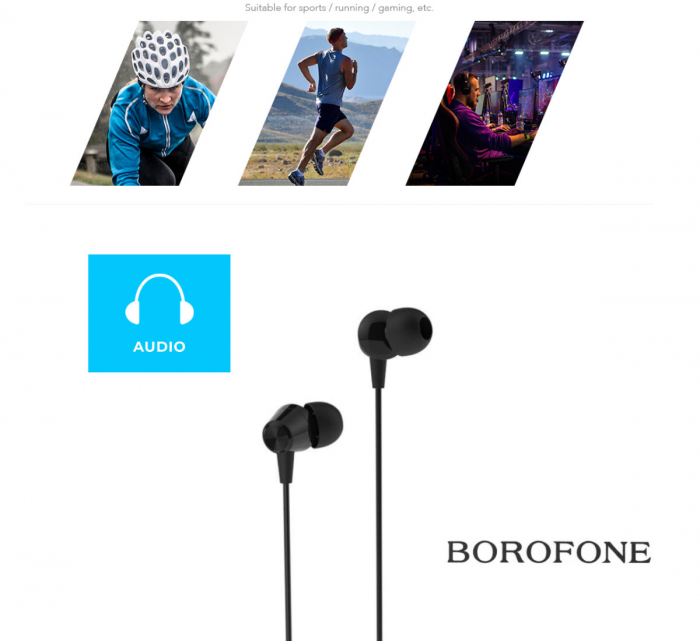 Casti in-ear cu microfon, Borofone Melody BM20-B, control pe fir, conector tip Jack 3.5 mm, lungime cablu 120 cm, negre [4]