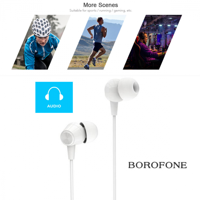 Casti in-ear cu microfon, Borofone Melody BM20, conector tip Jack 3.5 mm, control pe fir, lungime cablu 120 cm, albe [4]