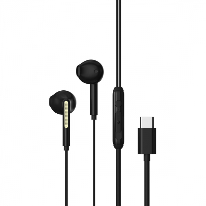 Casti in-ear cu microfon, cablu 120cm si conector USB Tip C, Kintone A1 Digital, control pe fir, decodare digitala, pentru smartphone, negre [1]