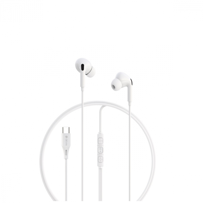 Casti in-ear cu microfon, cablu 120cm si conector USB Tip C, Kintone A2 Digital, control pe fir, decodare digitala, pentru smartphone, albe [2]