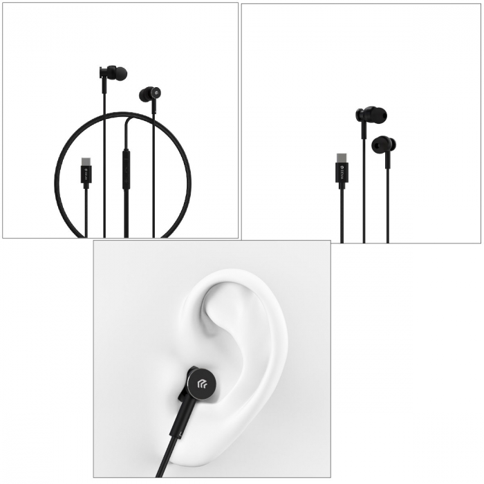 Casti in-ear cu microfon, cablu 120cm si conector USB Tip C, Smart M1 Metal, control pe fir, decodare digitala, pentru smartphone, negre [4]