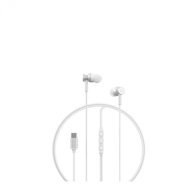 Casti in-ear cu microfon, cablu 120cm si conector USB Tip C, Smart M1 Metal Silver, control pe fir, decodare digitala, pentru smartphone, argintii [1]