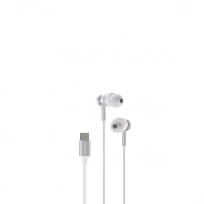 Casti in-ear cu microfon, cablu 120cm si conector USB Tip C, Smart M1 Metal Silver, control pe fir, decodare digitala, pentru smartphone, argintii [2]