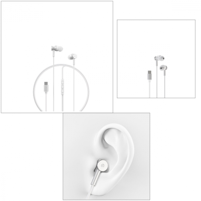 Casti in-ear cu microfon, cablu 120cm si conector USB Tip C, Smart M1 Metal Silver, control pe fir, decodare digitala, pentru smartphone, argintii [4]