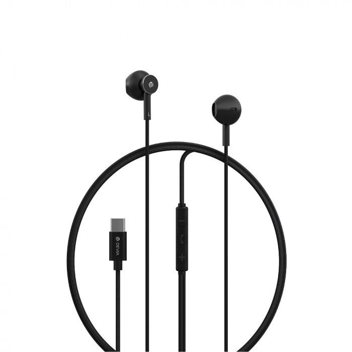 Casti in-ear cu microfon, cablu 120cm si conector USB Tip C, Smart M2 Digital Metal, control pe fir, decodare digitala, pentru smartphone, negre [2]