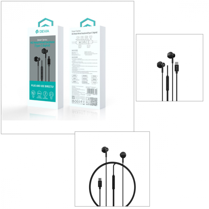 Casti in-ear cu microfon, cablu 120cm si conector USB Tip C, Smart M2 Digital Metal, control pe fir, decodare digitala, pentru smartphone, negre [5]