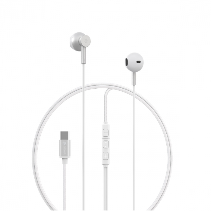 Casti in-ear cu microfon, cablu 120cm si conector USB Tip C, Smart M2 Digital Metal Silver, control pe fir, decodare digitala, pentru smartphone, argintii [2]
