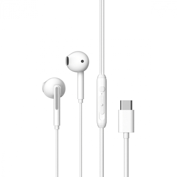 Casti in-ear cu microfon, conector USB Tip C si cablu 120cm, Kintone A1 Digital, control pe fir, decodare digitala, pentru smartphone, albe [1]