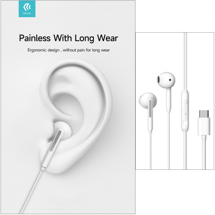 Casti in-ear cu microfon, conector USB Tip C si cablu 120cm, Kintone A1 Digital, control pe fir, decodare digitala, pentru smartphone, albe [3]