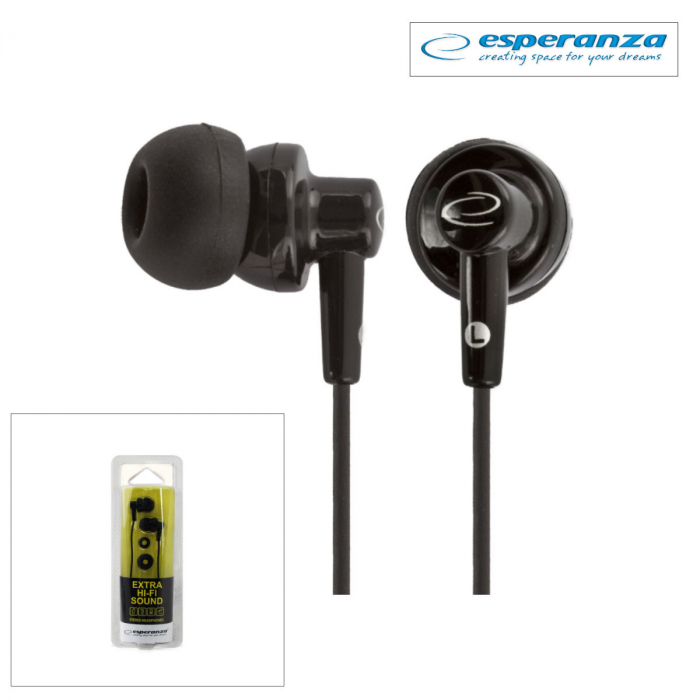 Casti in-ear cu microfon, Esperanza HI-FI Sound EH124, conector tip Jack 3.5 mm, control pe fir, lungime cablu 120 cm, negre [5]