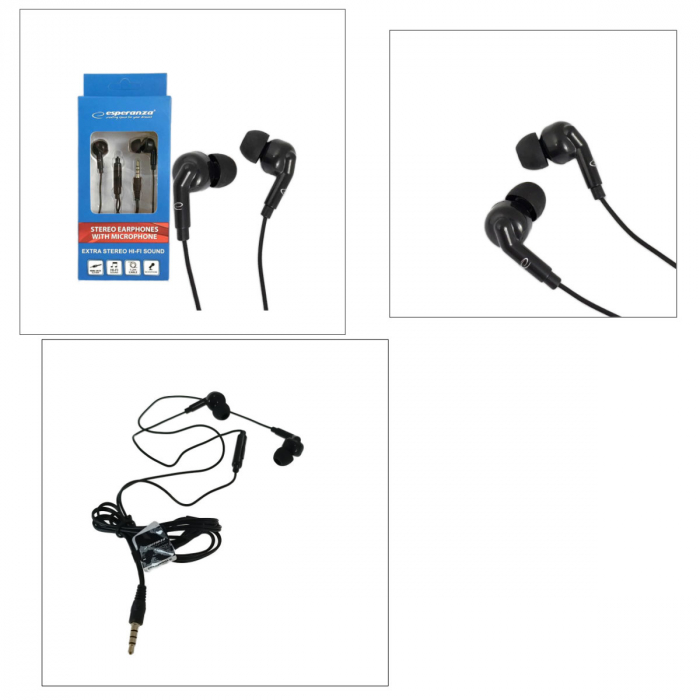 Casti in-ear cu microfon, Esperanza HI-FI Sound, conector tip Jack 3.5 mm, control pe fir, lungime cablu 120 cm, negre [4]