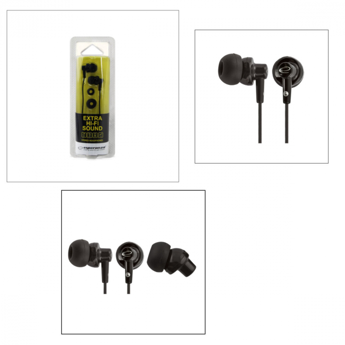 Casti in-ear cu microfon, Esperanza HI-FI Sound EH124, conector tip Jack 3.5 mm, control pe fir, lungime cablu 120 cm, negre [4]