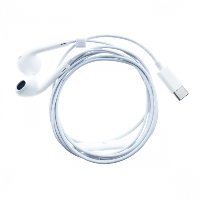Casti in-ear cu microfon, Fiesta FISEMW10, conector USB Tip C, control pe fir, lungime cablu 120 cm, albe [2]