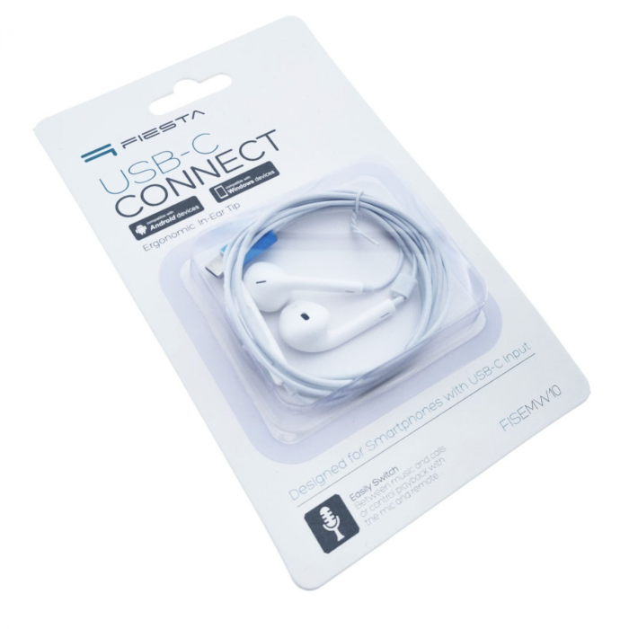 Casti in-ear cu microfon, Fiesta FISEMW10, conector USB Tip C, control pe fir, lungime cablu 120 cm, albe [6]