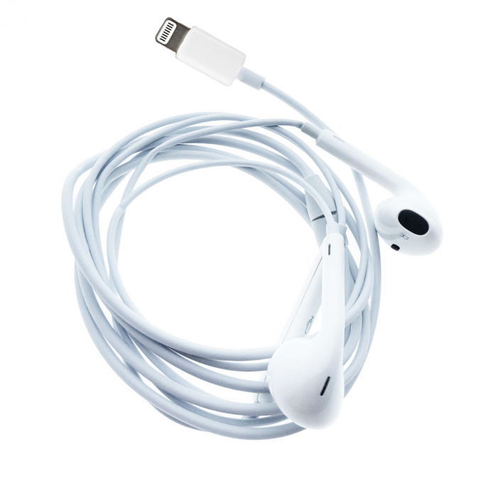 Casti in-ear cu microfon, Fiesta FISEMW20, conector tip Lightning, control pe fir, lungime cablu 120 cm, albe [2]