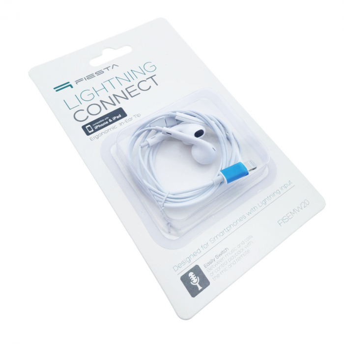 Casti in-ear cu microfon, Fiesta FISEMW20, conector tip Lightning, control pe fir, lungime cablu 120 cm, albe [5]
