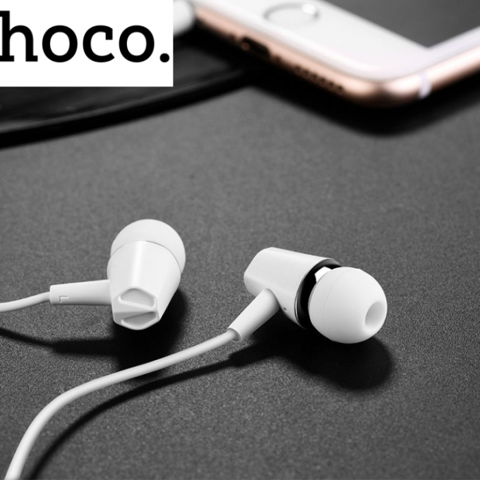 Casti in-ear cu microfon, HOCO Honor M34, conector tip Jack 3.5 mm, control pe fir, lungime cablu 120 cm, albe [5]