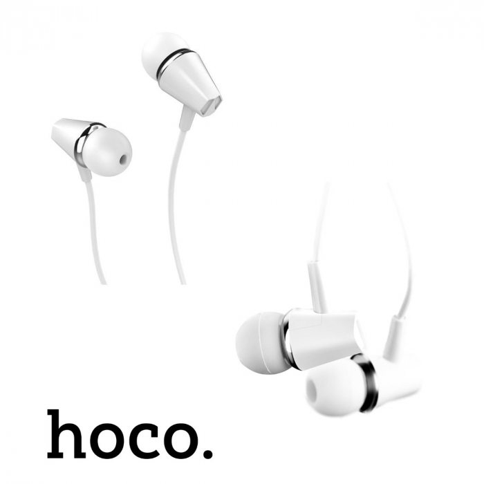 Casti in-ear cu microfon, HOCO Honor M34, conector tip Jack 3.5 mm, control pe fir, lungime cablu 120 cm, albe [2]