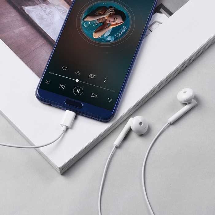 Casti in-ear cu microfon, HOCO L10, pentru smartphone, conector USB Tip C, control pe fir, cablu 115 cm, Alb [8]