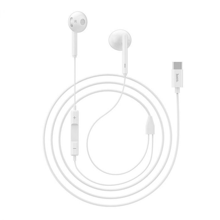 Casti in-ear cu microfon, HOCO L10, pentru smartphone, conector USB Tip C, control pe fir, cablu 115 cm, Alb [2]