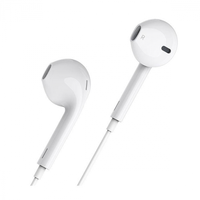 Casti in-ear cu microfon, HOCO L7 plus, pentru smartphone, conector Lightning, control pe fir, cablu 115 cm, albe [2]