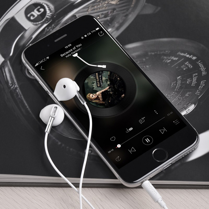 Casti in-ear cu microfon, pentru smartphone, HOCO Sky Sound M57, conector jack 3.5mm 4 pini, cablu 115 cm, Alb [3]