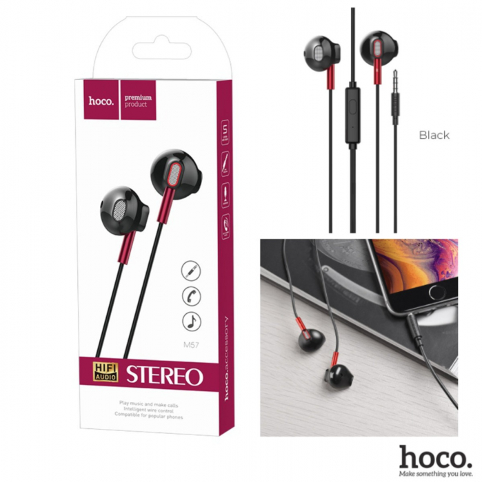 Casti In-Ear HOCO M57 Sky Sound, Cu microfon, 3.5 mm, Negru Rosu [4]