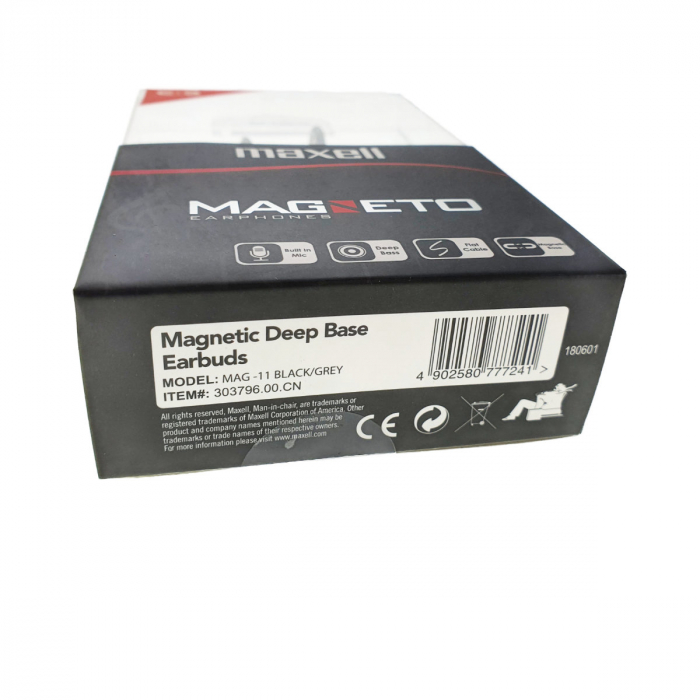 Casti in ear cu microfon, Maxell Magneto, design wing tip cu baza magnetica, jack 3.5mm, cablu plat 125cm, cu suport, negru cu gri [9]