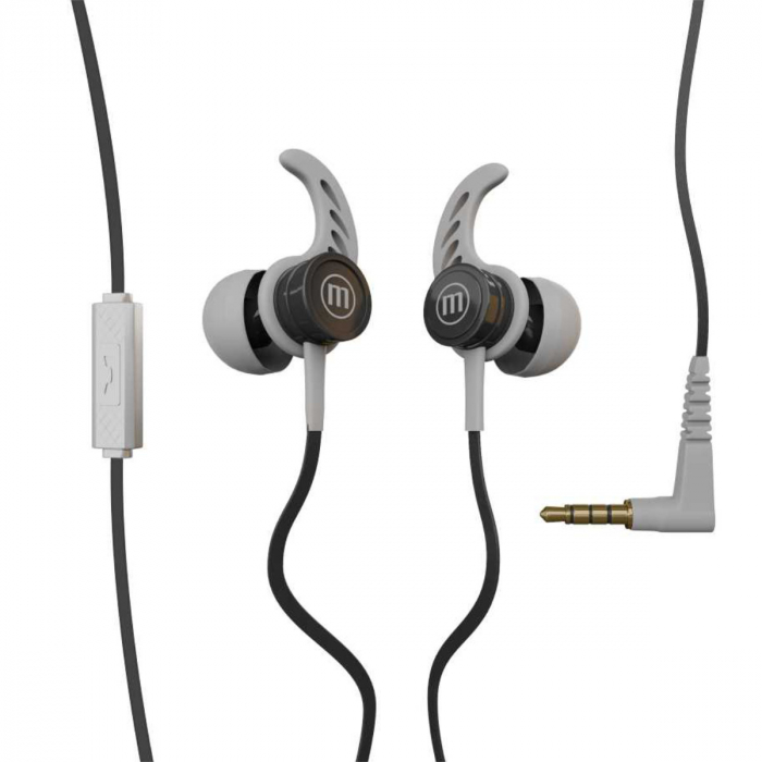 Casti in ear cu microfon, Maxell Magneto, design wing tip cu baza magnetica, jack 3.5mm, cablu plat 125cm, cu suport, negru cu gri [2]