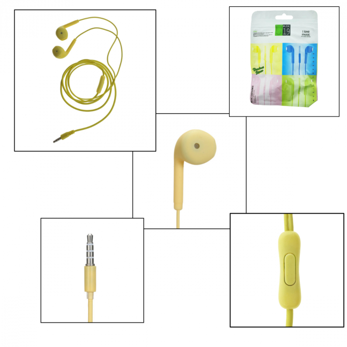 Casti in-ear cu microfon, U19-Y, conector jack 3.5mm, control pe fir, lungime cablu 100 cm, galbene [2]