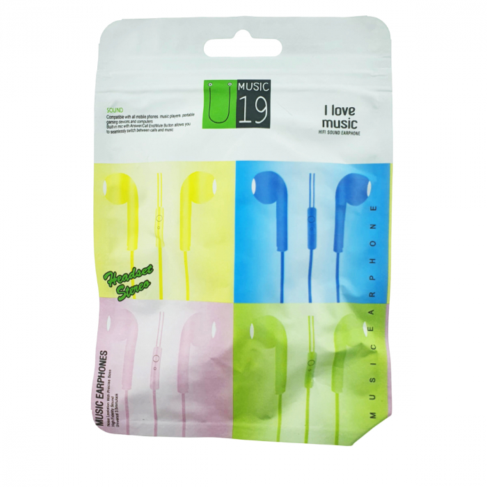 Casti in-ear cu microfon, U19-Y, conector jack 3.5mm, control pe fir, lungime cablu 100 cm, galbene [5]