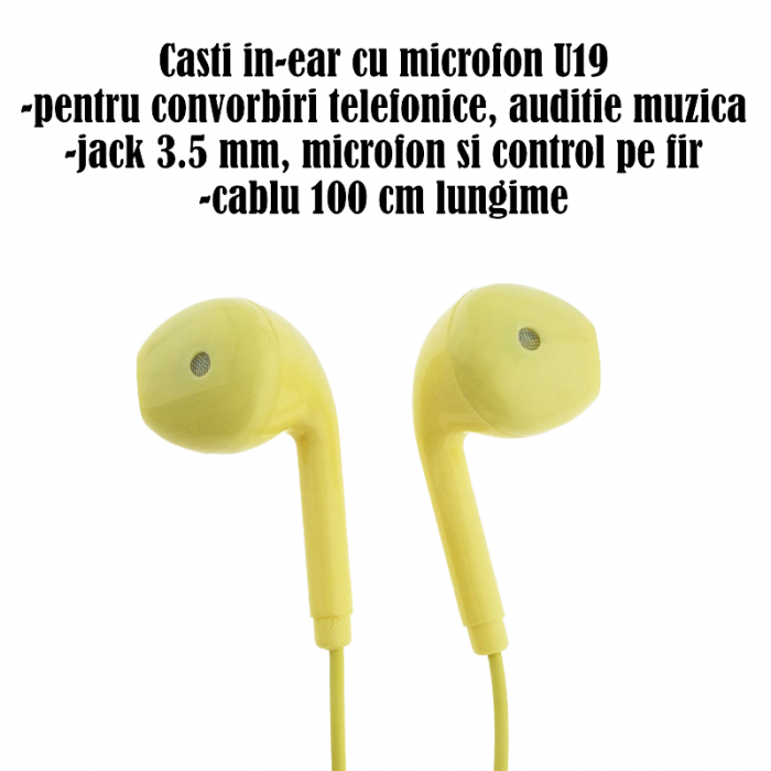 Casti in-ear cu microfon, U19-Y, conector jack 3.5mm, control pe fir, lungime cablu 100 cm, galbene [6]