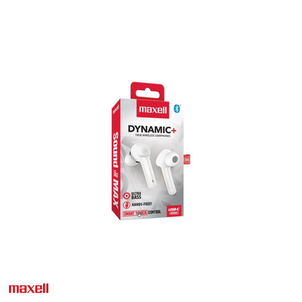 Casti in-ear fara fir Maxell Dynamic Plus, true wireless, Bluetooth, cu microfon si cutie de incarcare, albe [4]