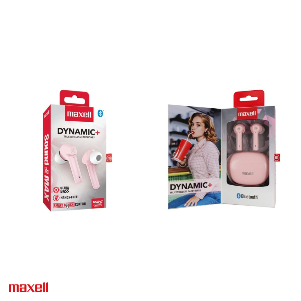 Casti in-ear fara fir Maxell Dynamic Plus, true wireless, Bluetooth, cu microfon si cutie de incarcare, roz [4]