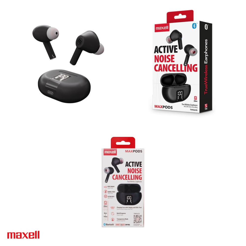 Casti in-ear fara fir Maxell Maxpods, true wireless, Bluetooth, cu microfon si cutie de incarcare, negre [4]