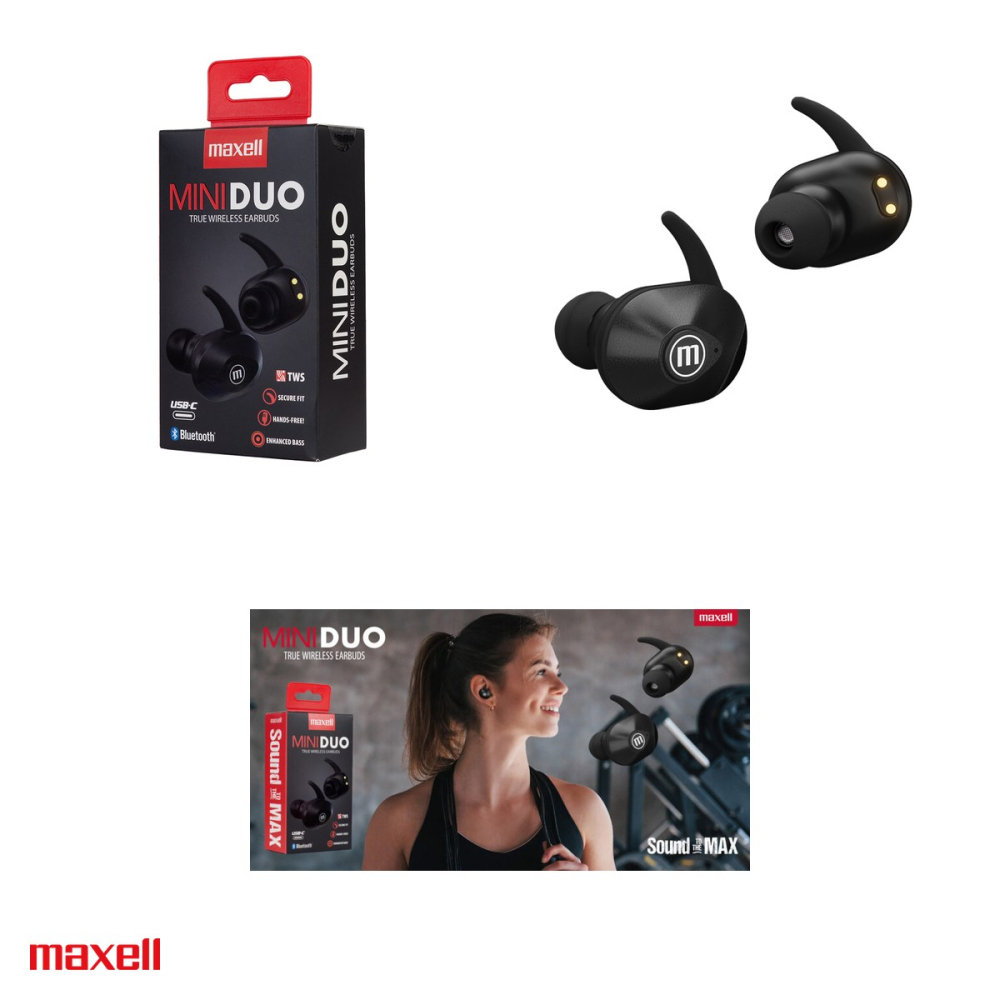 Casti in-ear fara fir Maxell Mini Duo, true wireless, Bluetooth 5.0, cu microfon si cutie de incarcare, negre [4]