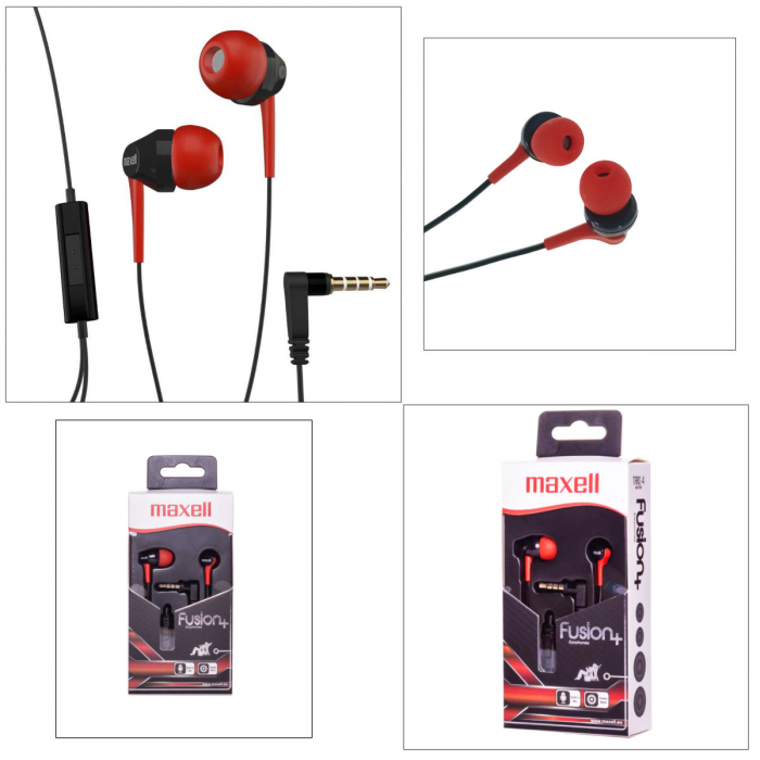 Casti in-ear Maxell Fusion+ cu microfon, conector jack 3.5mm, lungime cablu 130 cm, negre cu rosu [3]