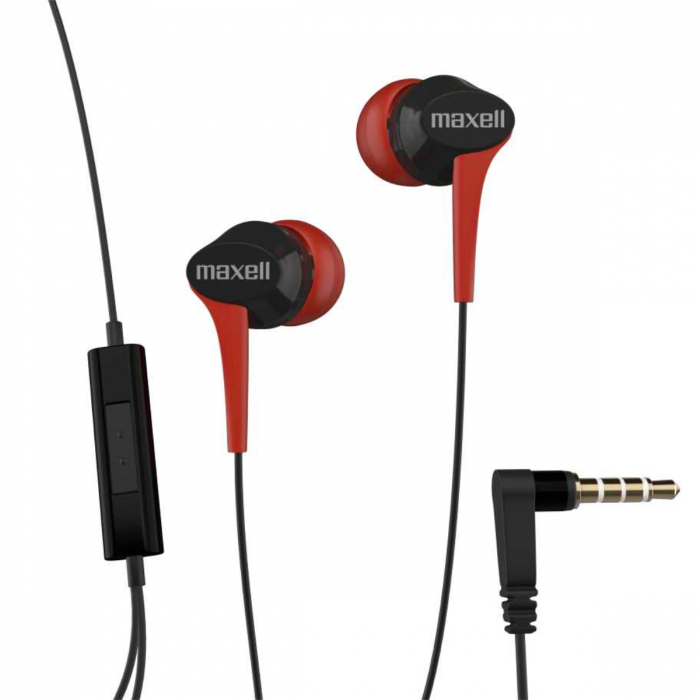 Casti in-ear Maxell Fusion+ cu microfon, conector jack 3.5mm, lungime cablu 130 cm, negre cu rosu [2]